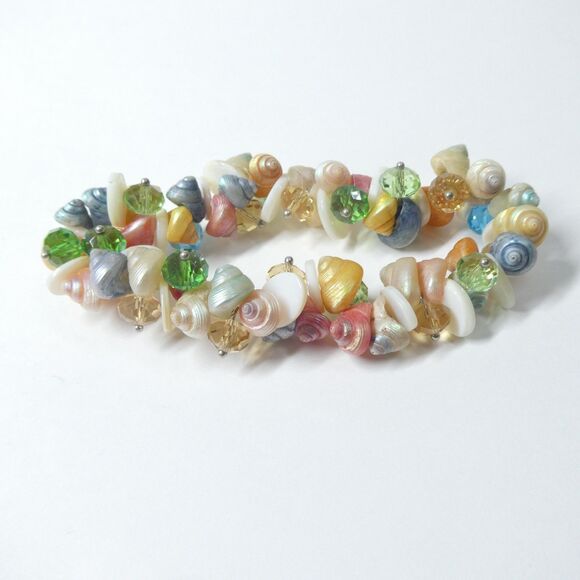 Dyed Trochus Shell Jewelry Set Pendant Bracelet Earrings Seashell Vtg Multicolor - Picture 2 of 11